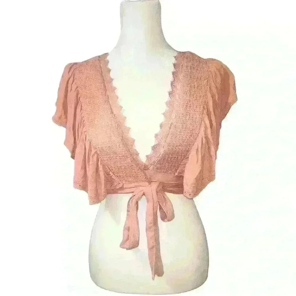House of Harlow 1960 Juniper Top in Rose Women's Size S Ruffle Pink Lace - Picture 1 of 5